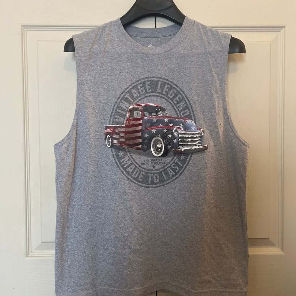Way To Celebrate Patriotic Classic Truck Tank Top Size M Gray Sleeveless